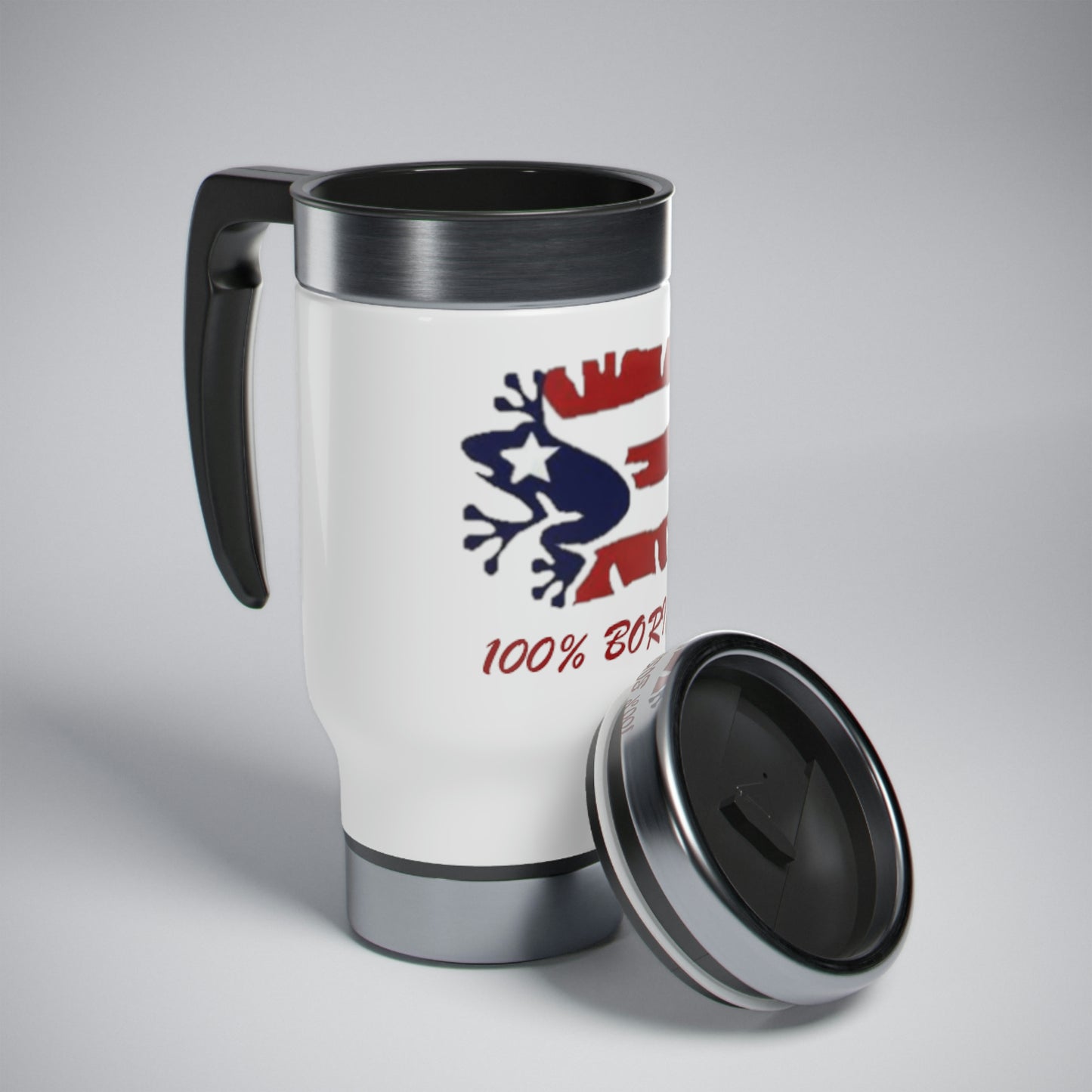 100% Boricua Stainless Steel Travel Mug with Handle, 14oz