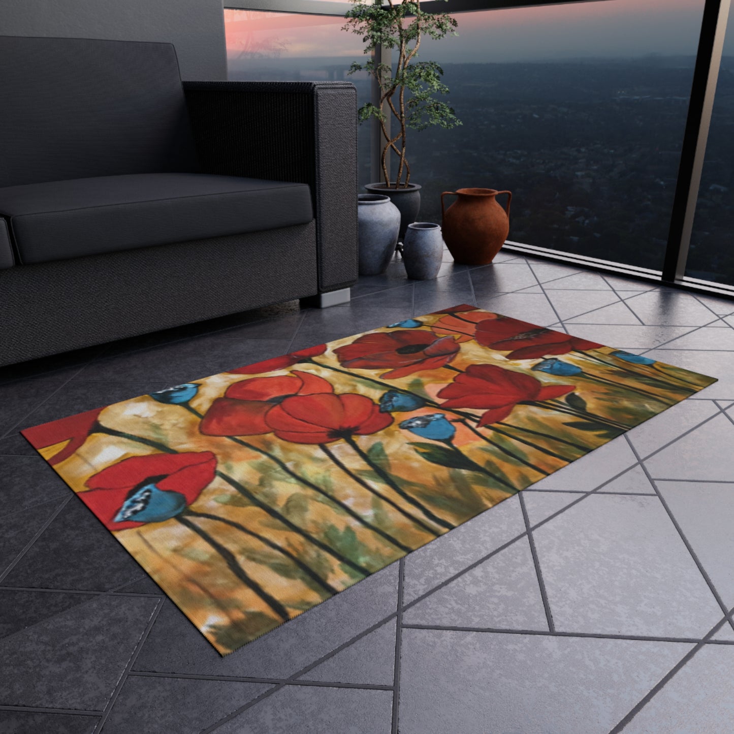 Field of poppies Outdoor Rug
