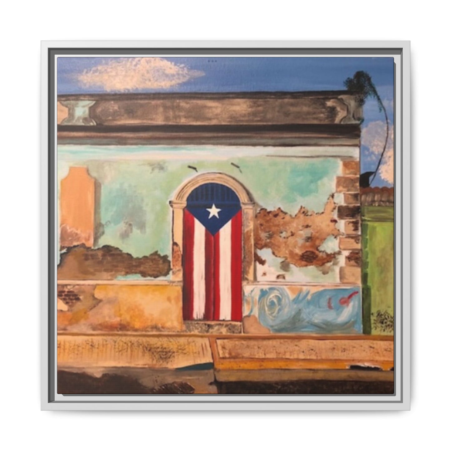 Framed Matte Canvas Print of Puerto Rican Doorway, Wall Art, Home Decor, Gift for Art Lovers, Puerto Rico Inspired Art