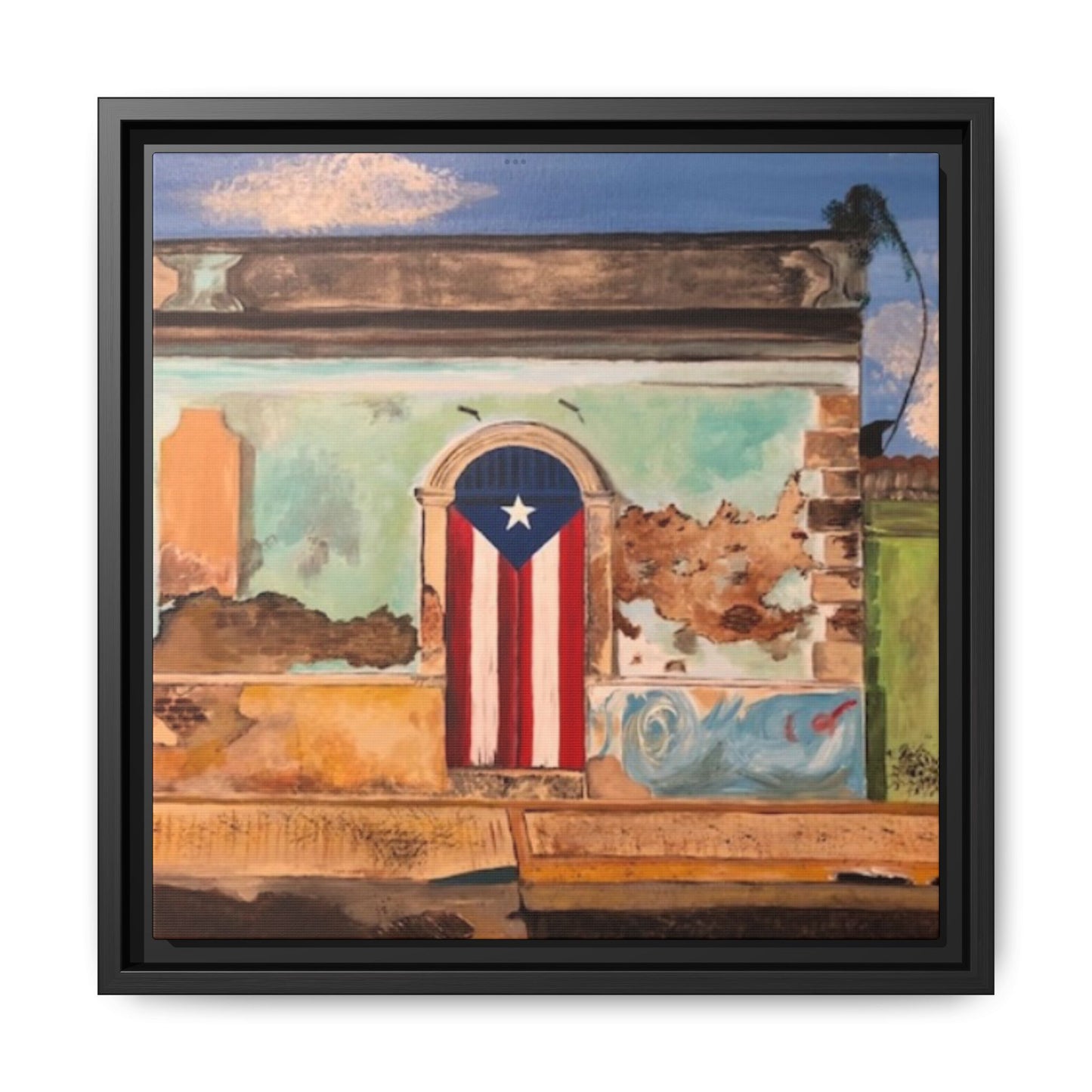 Framed Matte Canvas Print of Puerto Rican Doorway, Wall Art, Home Decor, Gift for Art Lovers, Puerto Rico Inspired Art