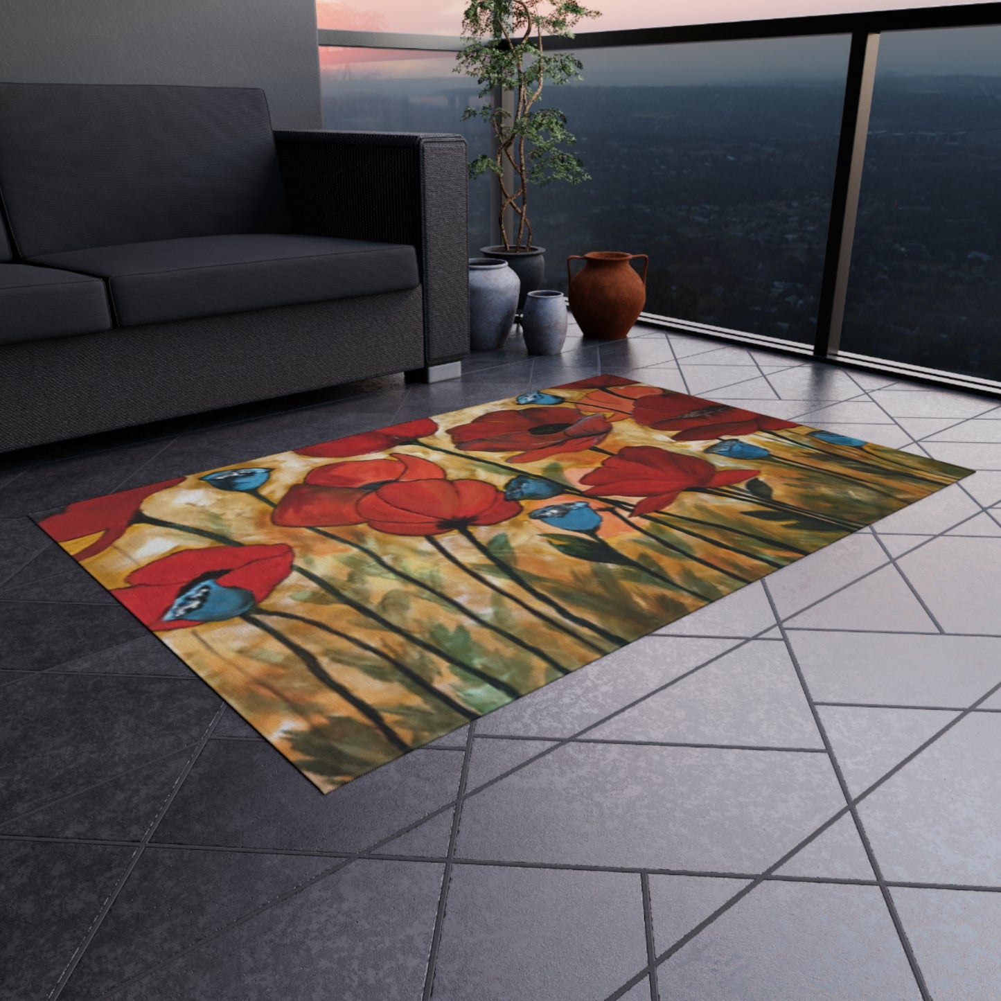 Field of poppies Outdoor Rug