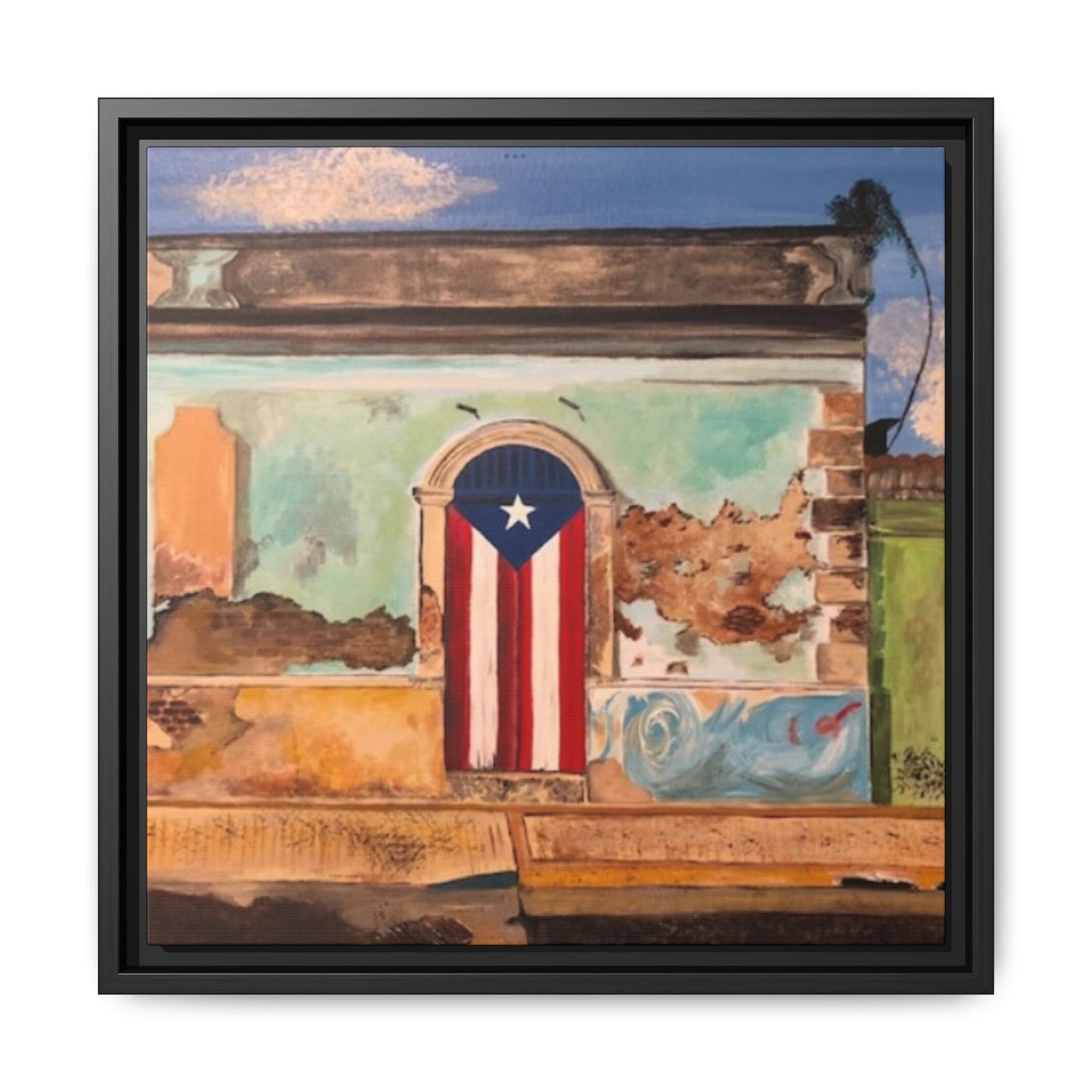 Framed Matte Canvas Print of Puerto Rican Doorway, Wall Art, Home Decor, Gift for Art Lovers, Puerto Rico Inspired Art