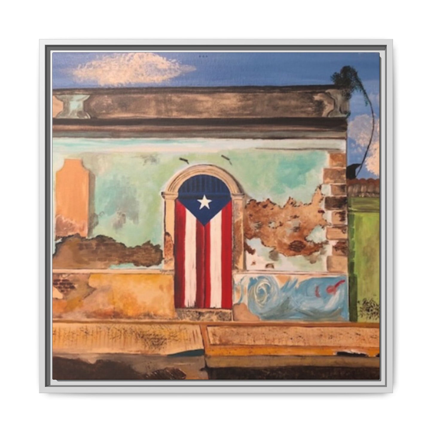 Framed Matte Canvas Print of Puerto Rican Doorway, Wall Art, Home Decor, Gift for Art Lovers, Puerto Rico Inspired Art