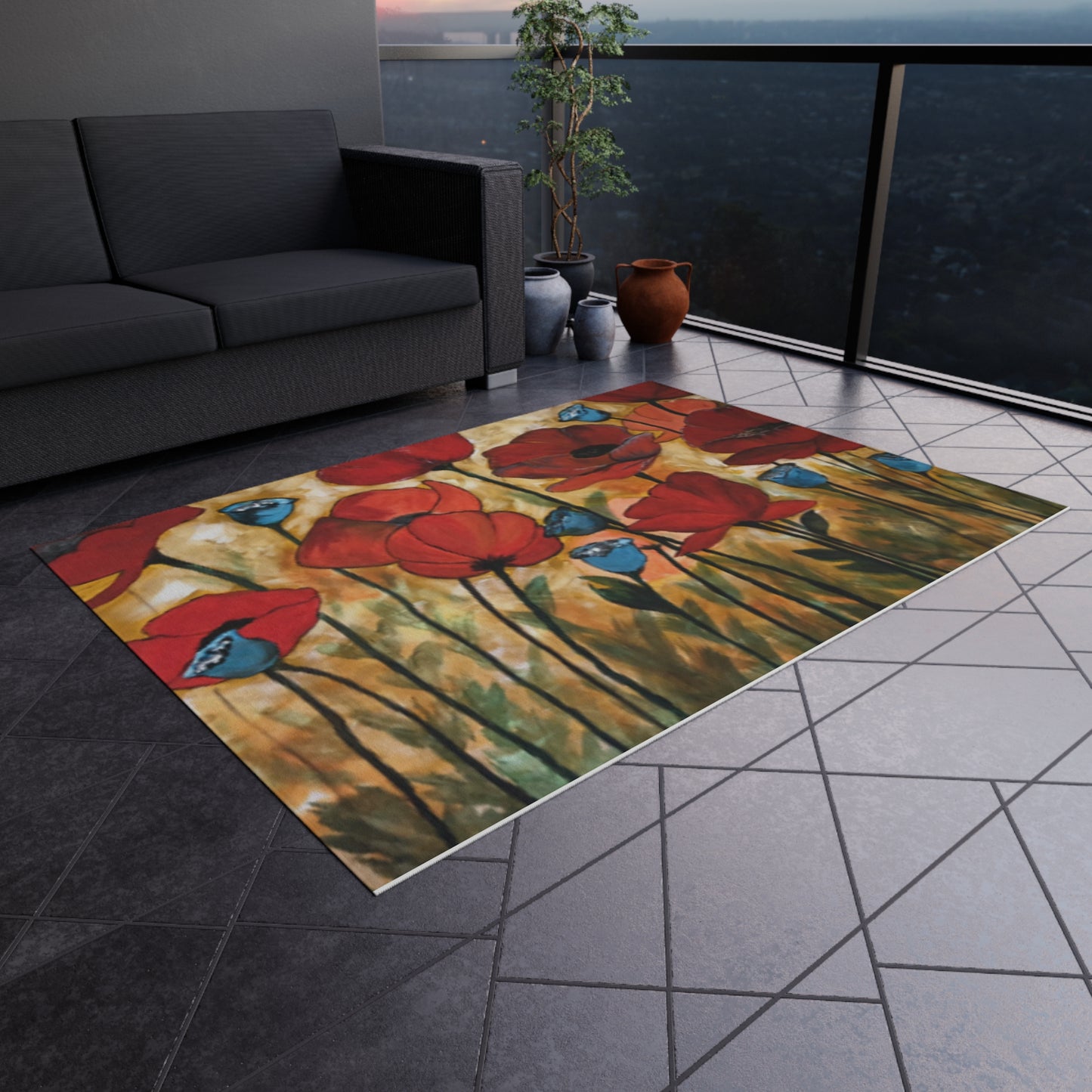 Field of poppies Outdoor Rug
