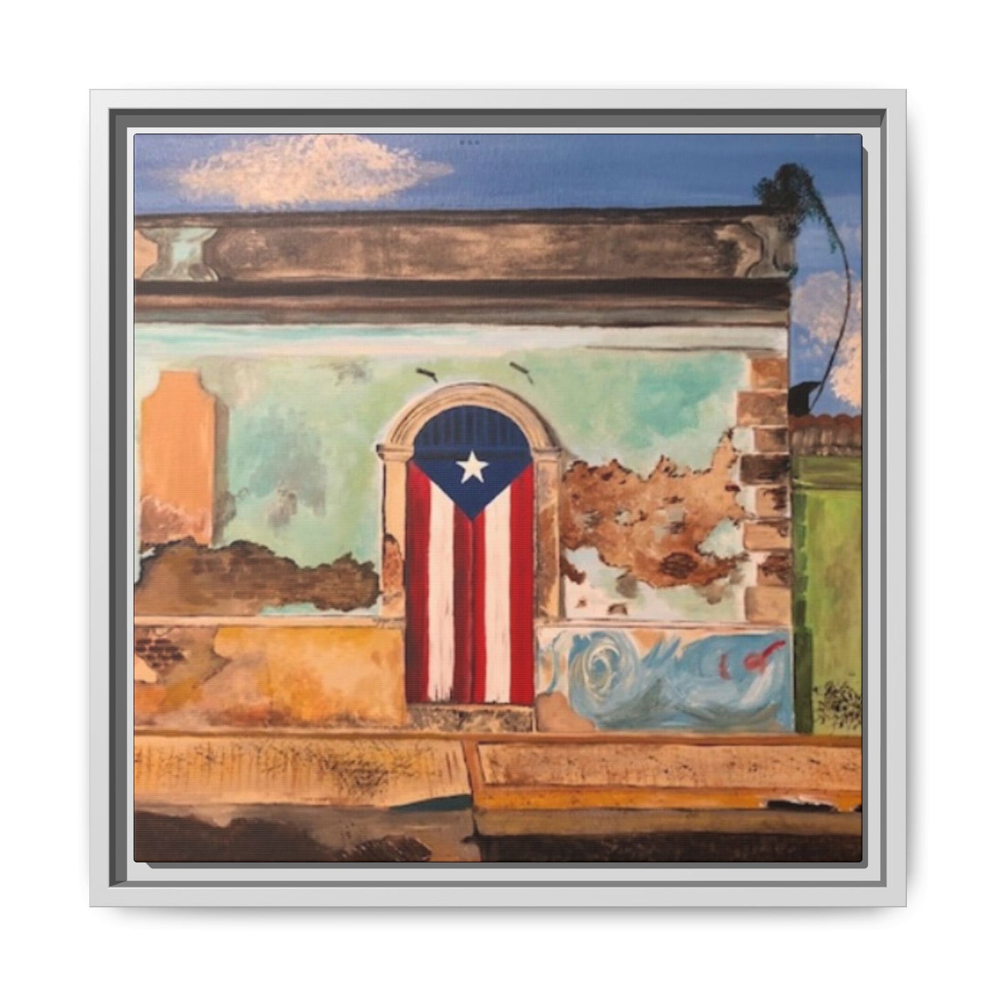 Framed Matte Canvas Print of Puerto Rican Doorway, Wall Art, Home Decor, Gift for Art Lovers, Puerto Rico Inspired Art