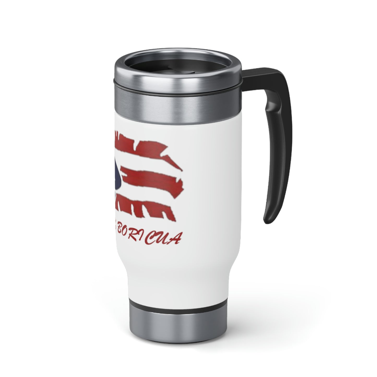 100% Boricua Stainless Steel Travel Mug with Handle, 14oz