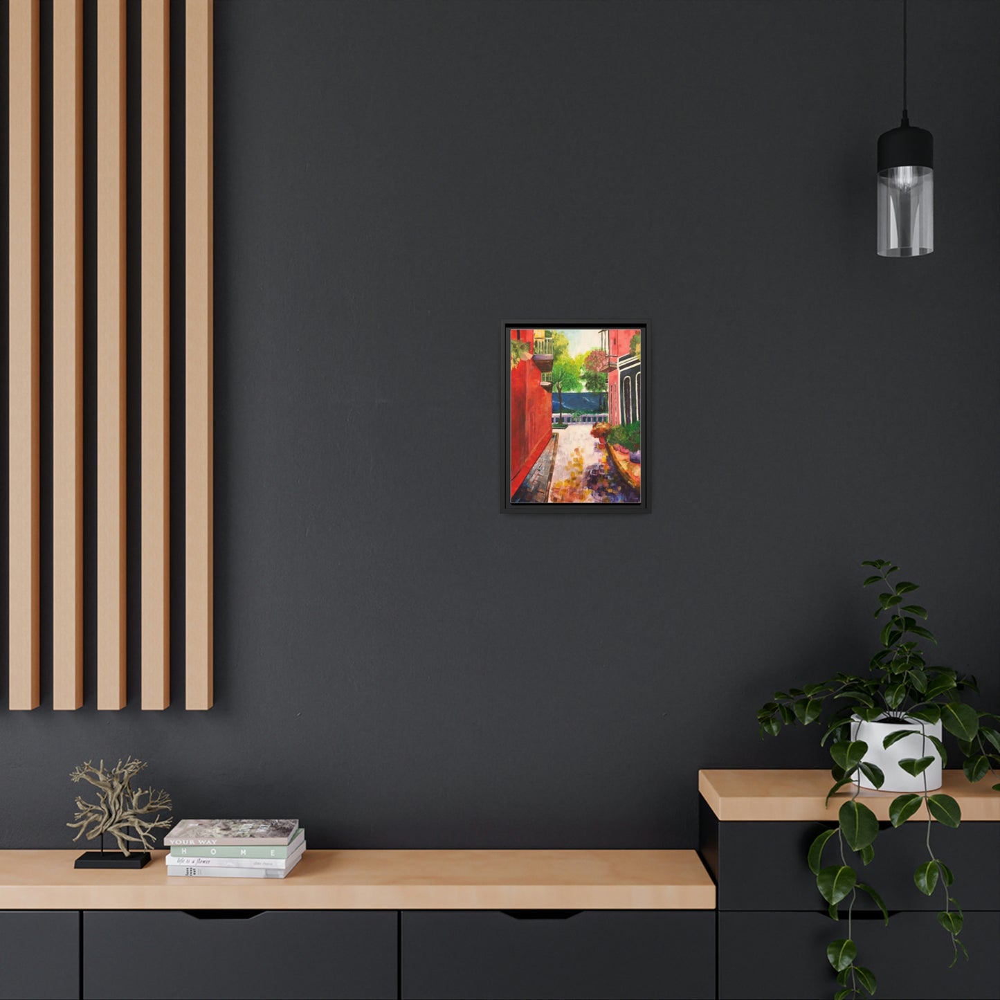 Calle Las Monjas Matte Canvas, Black Frame