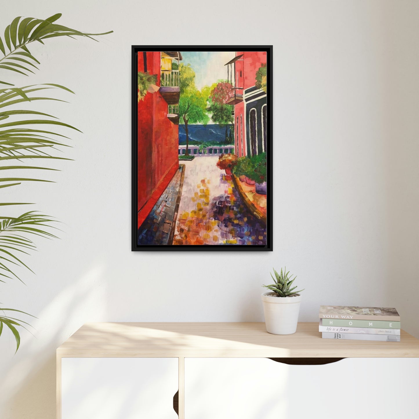 Calle Las Monjas Matte Canvas, Black Frame