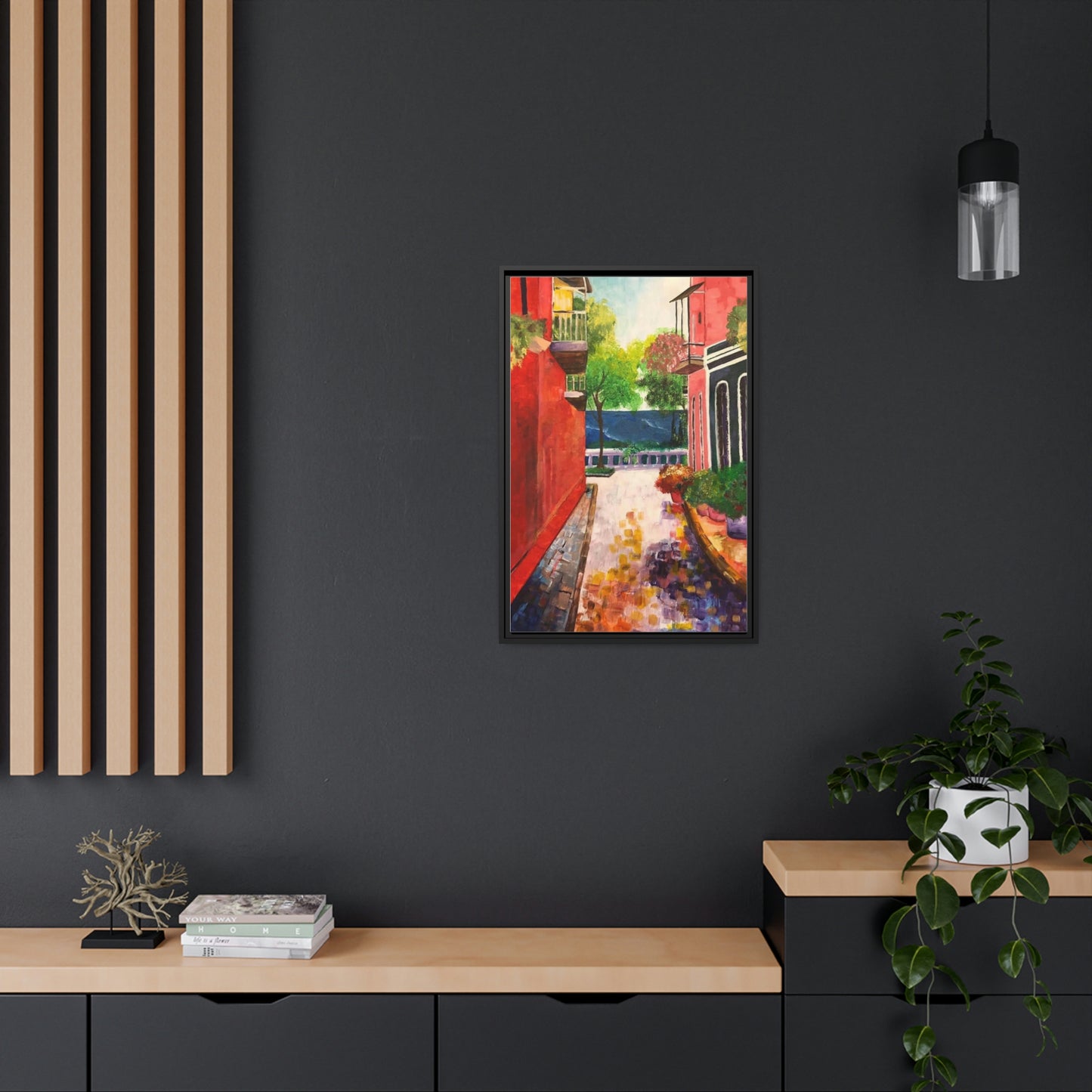 Calle Las Monjas Matte Canvas, Black Frame
