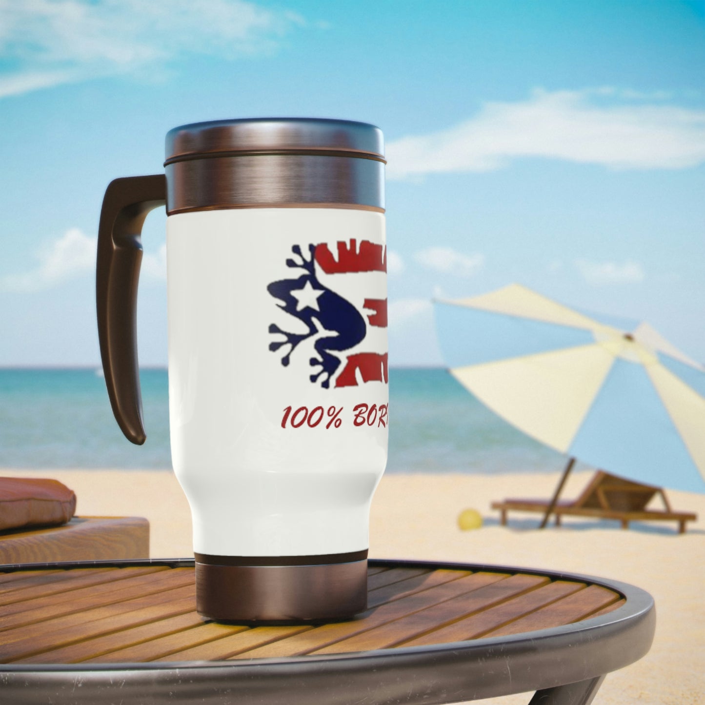 100% Boricua Stainless Steel Travel Mug with Handle, 14oz