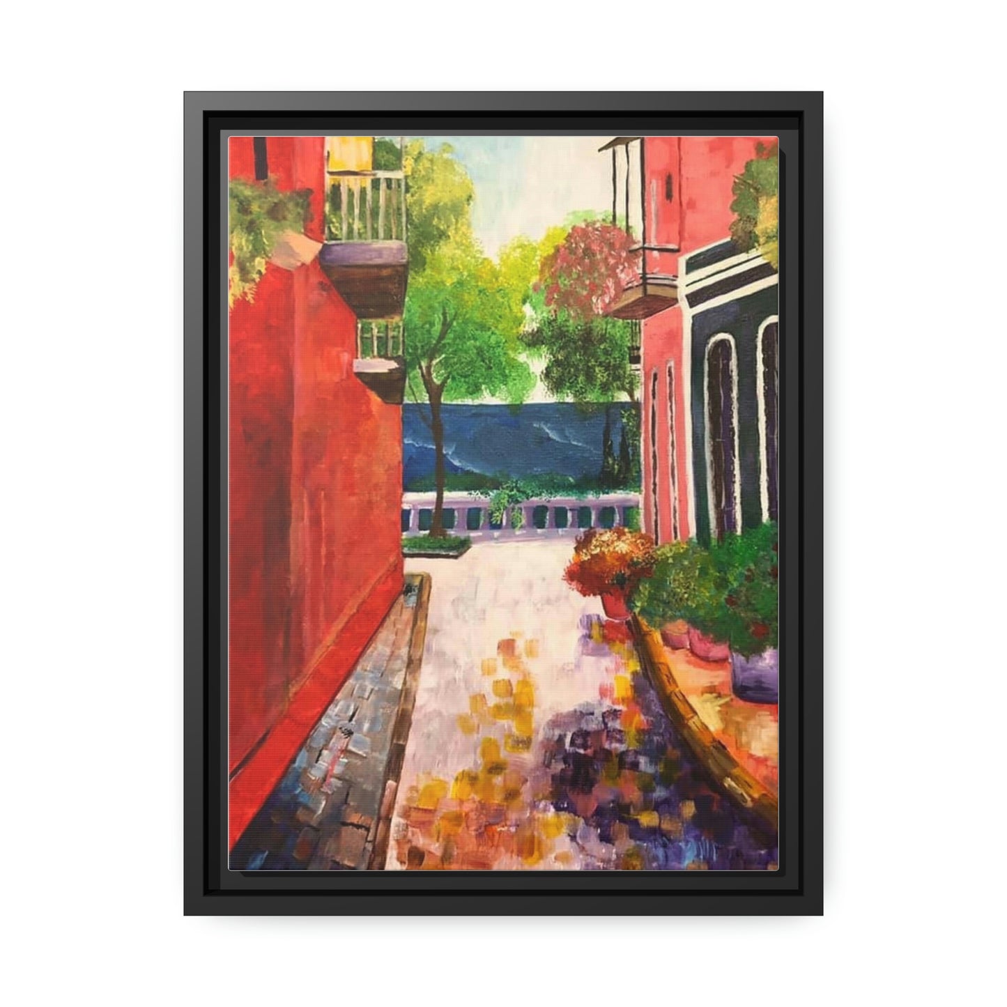 Calle Las Monjas Matte Canvas, Black Frame