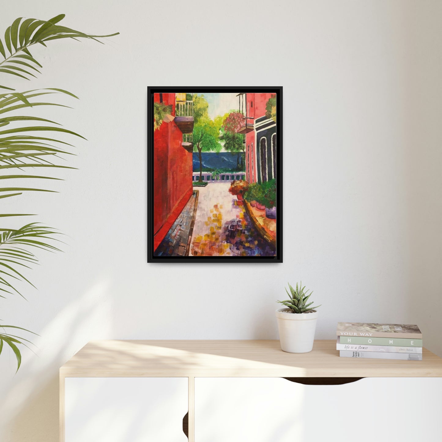 Calle Las Monjas Matte Canvas, Black Frame