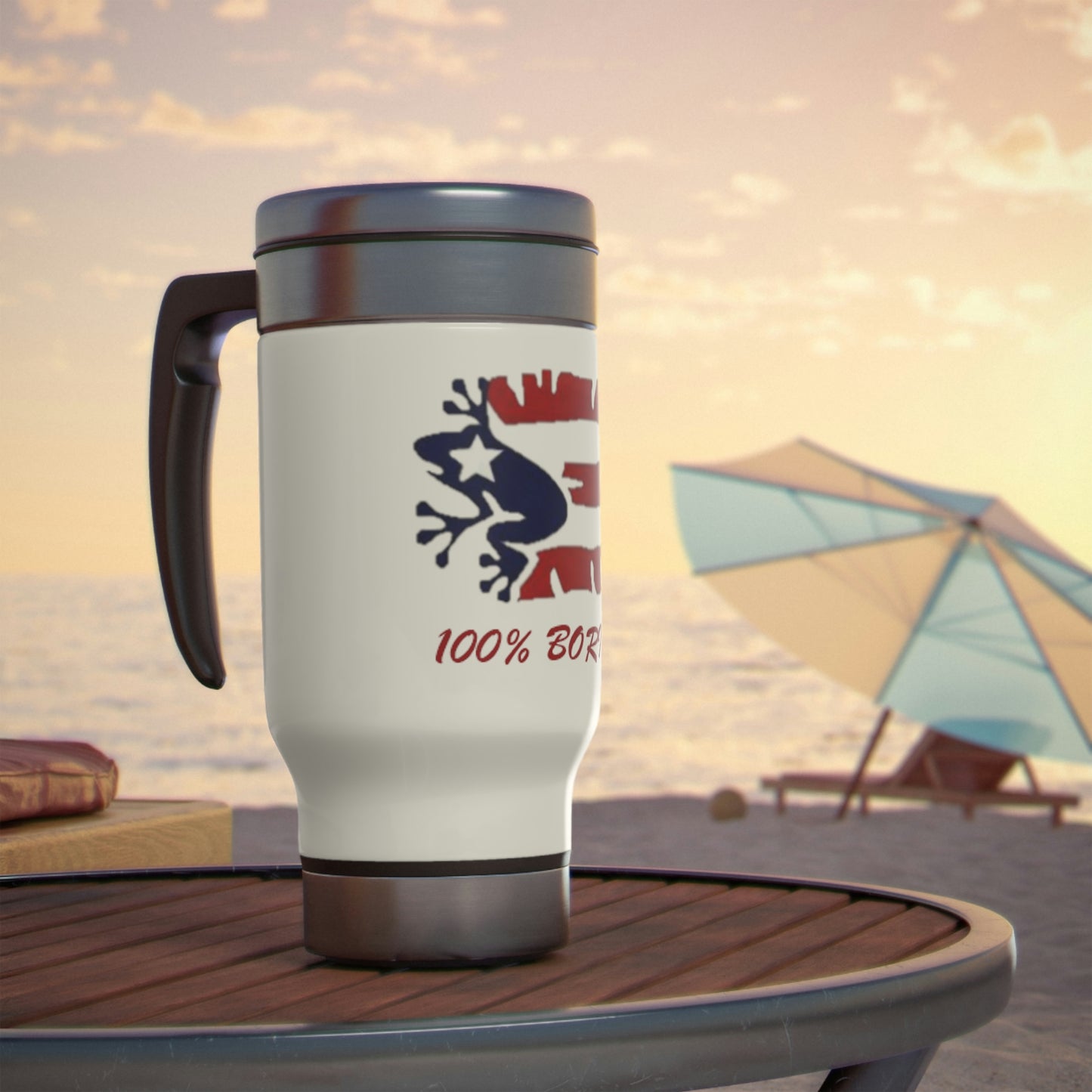 100% Boricua Stainless Steel Travel Mug with Handle, 14oz