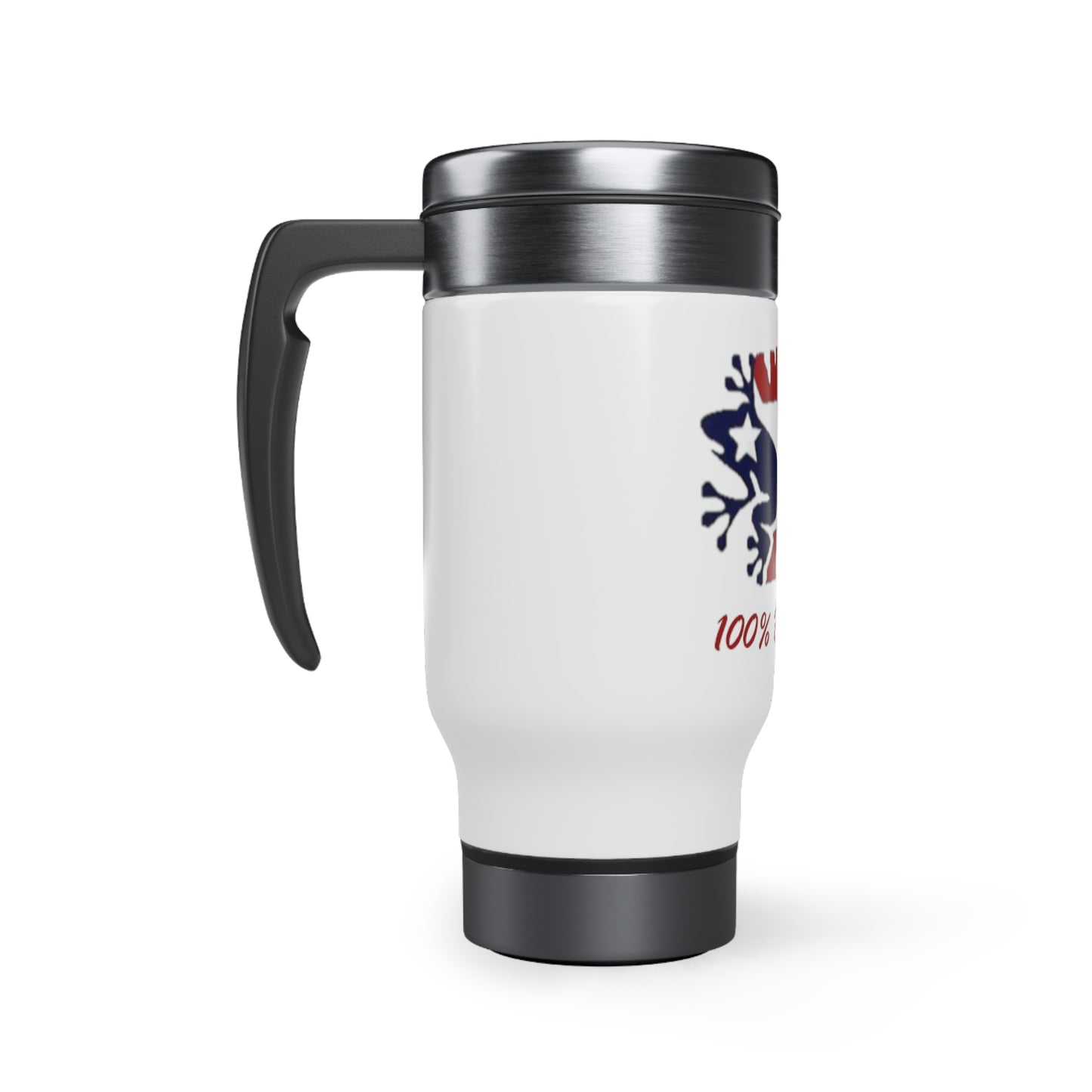 100% Boricua Stainless Steel Travel Mug with Handle, 14oz