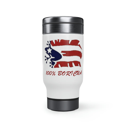 100% Boricua Stainless Steel Travel Mug with Handle, 14oz