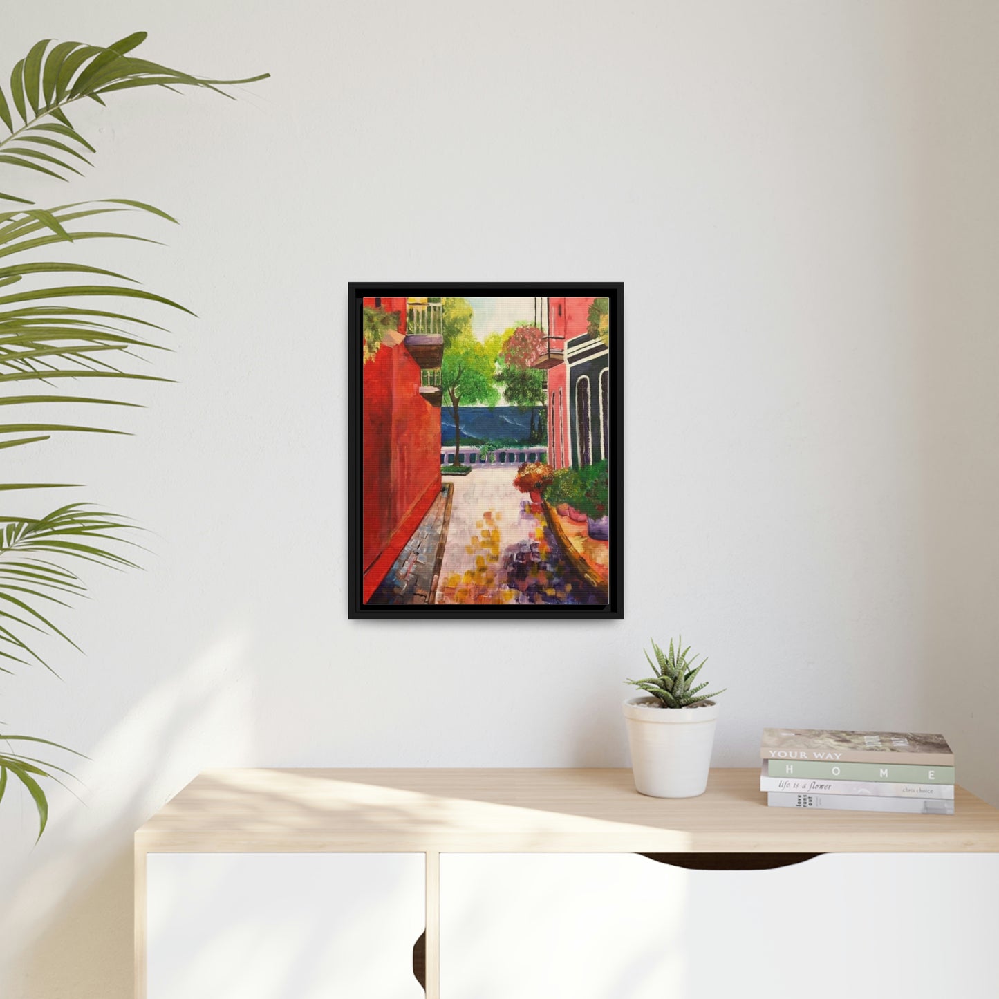 Calle Las Monjas Matte Canvas, Black Frame